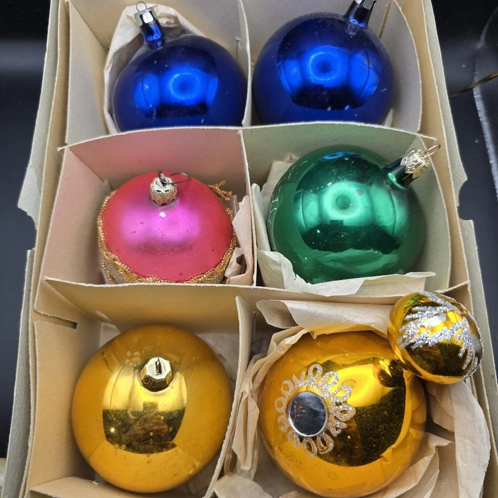 Mixed Lot Of 6 Large Vintage Glass Ornaments‎ 3.5